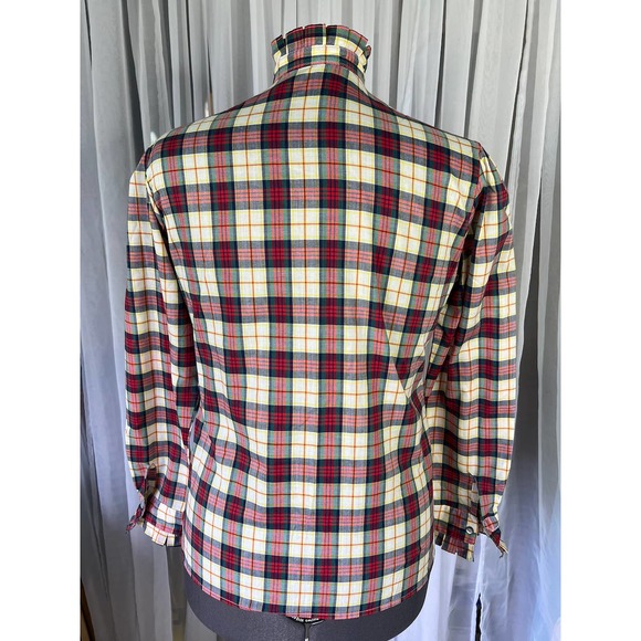 button up blouse ruffle collar plaid red green cream - Picture 6 of 12